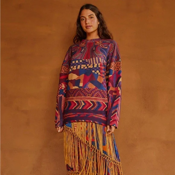 FARM RIO mixed print tunic sweatshirt Size XS NWT - Picture 2 of 6